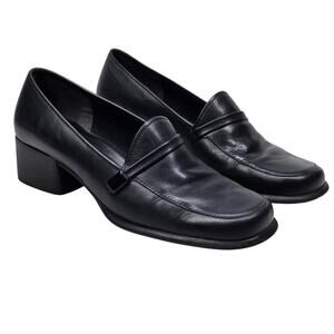 Bandolino Jilena Black Leather Block Heel Loafer Pumps Women's Size 7.5
